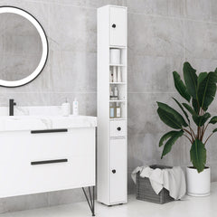 kleankin 71" Small Bathroom Storage Cabinet, Narrow Toilet Paper Cabinet with Open Shelves, 2 Cabinets, Adjustable Shelves, White