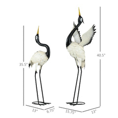 Outsunny Set of 2 Garden Sculptures, Heron Garden Statues for Lawn, Patio, Backyard Decoration, 35.5" & 40.5", White & Black