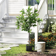 HOMCOM Potted Fake Plant, Lifelike Laurel Artificial Tree with 345 PEVA Leaves for Home Decor, Green