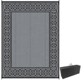 Outsunny Outdoor Rug for Patio, 9' x 12' Waterproof Large Mat, Reversible Plastic Straw Rug for Decor, Portable Outside RV Camping Area Carpet Mat for Backyard Porch Deck Picnic, Black & Gray Border