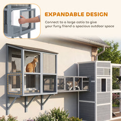 PawHut Catio Outdoor Cat Enclosure Outdoor Window Box Cat House with Waterproof Roof 39.4"L Gray