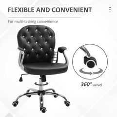 Vinsetto Makeup Vanity Chair, PU Leather Computer Task Chair with Button Tufted, Padded Armrests, Adjustable Height and Swivel Wheels, Black