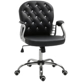 Vinsetto Makeup Vanity Chair, PU Leather Computer Task Chair with Button Tufted, Padded Armrests, Adjustable Height and Swivel Wheels, Black