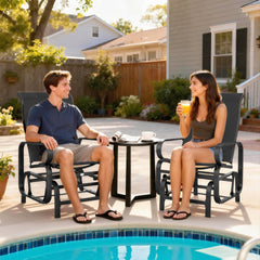 Outsunny Gliding Lounger Chair Set of 2, Single Rockers with Lightweight Metal & Mesh Construction, Black