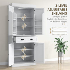 HOMCOM 71" Kitchen Pantry Cabinet with LED Lights, 6 Door Shelves, a Drawer and 4 Adjustable Shelves, White