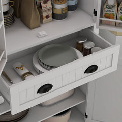 HOMCOM 71" Kitchen Pantry Cabinet with LED Lights, 6 Door Shelves, a Drawer and 4 Adjustable Shelves, White