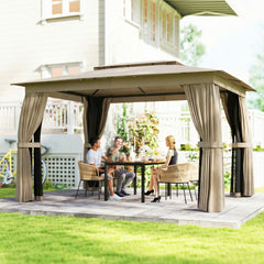 Outsunny 10' x 12' Outdoor Patio Gazebo, Soft Top Gazebo Canopy Shelter with Curtains, Netting, Steel Frame, Hooks, Khaki