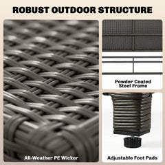 Outsunny Patio Rattan Daybed, Wicker Outdoor Daybed with Storage Ottoman, Loveseat w/ Adjustable Backrest, Gray