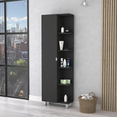 Urano Mirror Linen Cabinet, Four Interior Shelves, Five External Shelves -Black
