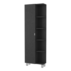 Urano Mirror Linen Cabinet, Four Interior Shelves, Five External Shelves -Black