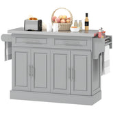 HOMCOM Rolling Kitchen Island Cart with 47" Stainless Steel Top, Portable Island Table for Kitchen with Wheels, Adjustable Shelves, 2 Drawers, Spice, Knife and Towel Rack, Gray