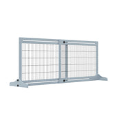 PawHut 71" W x 27.25" H Extra Wide Freestanding Pet Gate with Adjustable Length Dog, Cat, Barrier for House, Doorway, Hallway, Blue-Gray