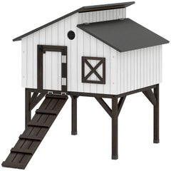 PawHut Chicken Coop Hen House with Nesting Box, Elevated Rabbit Hutch with Ramp, Asphalt Openable Roof and Elevated Legs