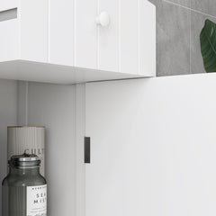 HOMCOM Bathroom Storage Cabinet, Free Standing Bathroom Storage Unit, Tall Linen Tower with 3-Tier Shelves and Drawer, White