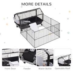 PawHut Rolling Metal Rabbit, Guinea Pig, or Small Animal Hutch Cage with Main House and Run