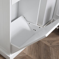 HOMCOM 10 Gallon Tilt Out Trash Cabinet, Wooden Hidden Trash Can with Storage Drawer for Kitchen, Laundry Hamper Cabinet for Bathroom, White