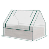 Outsunny Raised Garden Bed, Outdoor Metal Planter Box with Mini Greenhouse, White and Brown