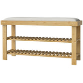 HOMCOM Bamboo Shoe Storage Bench, 3-Tier Entryway Bench with Cushion, Shoe Organizer for Entryway, Hallway, Natural