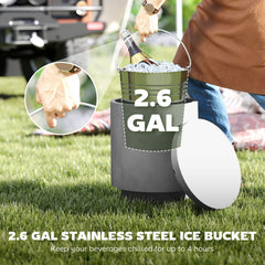 Outsunny 2.6 Gal Outdoor Side Table, 3-In-1 Concrete Cooler Bar Table with Storage, Removable Ice Bucket and Lid, Gray