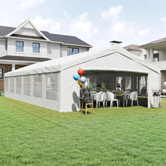 Outsunny 20 x 40 ft Heavy Duty Party Tent Outdoor Gazebo Wedding Tent Event Shelter Carport BBQ with Removable Sidewalls & Windows, Outside Waterproof Canopy for Parties, White