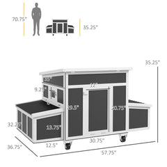 PawHut Wooden Chicken Coop with Nesting Box for 6 Chickens, Dark Gray
