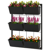 Outsunny 3-Tier Hanging Planter with 6 Pots for Indoor and Outdoor Use, Wall Planter, Self Draining & Wall Mounted, Black
