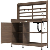 Outsunny Wooden Potting Bench with Storage, Sink, Water Tap for Backyard, Patio, Balcony, Dark Brown