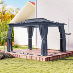 Outsunny 10' x 12' Outdoor Patio Gazebo, Soft Top Gazebo Canopy Shelter with Curtains, Netting, Steel Frame, Hooks, Blue