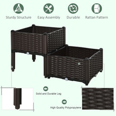 Outsunny 2-Piece Raised Garden Bed with Legs, Self-Watering Planter Box Raised Bed to Grow Flowers, Herbs & Vegetables, Brown