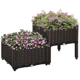 Outsunny 2-Piece Raised Garden Bed with Legs, Self-Watering Planter Box Raised Bed to Grow Flowers, Herbs & Vegetables, Brown