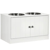 PawHut Large Elevated Dog Bowls with Storage Cabinet Containing Large 44L Capacity, Raised Dog Bowl Stand Pet Food Bowl Pet Feeding Station, White
