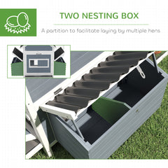 PawHut 156" Extra Large Wooden Chicken Coop with 2 Nesting Box, Run Cage, Waterproof Wave Roof, for 10-15 Chickens, Light Gray