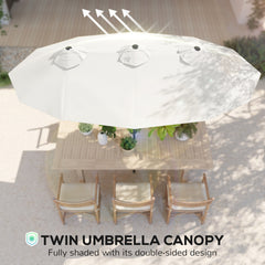 Outsunny Double Sided Patio Umbrella, 9.7' Large Outdoor Market Umbrella with Push Button Tilt and Crank, 3 Air Vents and 12 Ribs, for Garden, Deck, Pool, White