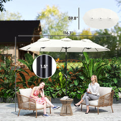 Outsunny Double Sided Patio Umbrella, 9.7' Large Outdoor Market Umbrella with Push Button Tilt and Crank, 3 Air Vents and 12 Ribs, for Garden, Deck, Pool, White