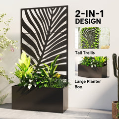 Outsunny Metal Planter Box with Trellis, Raised Garden Bed with Trellis Large Leaf Cut-Out Privacy Screen for Climbing Plants