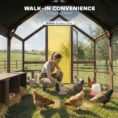 PawHut Large Wooden Chicken Coop for 8-10 Hens, Walk-in Chicken Run with Waterproof Cover, Nesting Boxes and Perches