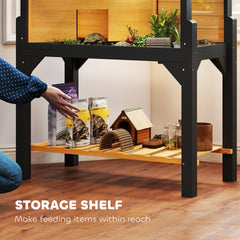 PawHut Wooden Tortoise Habitat with Storage Shelf, Tortoise Enclosure with Clear Windows, Openable Top, Lamp Holder, Yellow