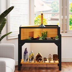 PawHut Wooden Tortoise Habitat with Storage Shelf, Tortoise Enclosure with Clear Windows, Openable Top, Lamp Holder, Yellow