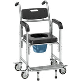 HOMCOM 3-in-1 Shower Commode Wheelchair, Accessible Transport Commode Medical Rolling Chair, Black