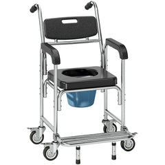 HOMCOM 3-in-1 Shower Commode Wheelchair, Accessible Transport Commode Medical Rolling Chair, Black