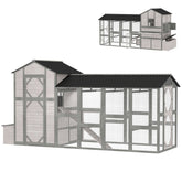 PawHut 147" Extra Wooden Large Chicken Coop with Run for 8–10 Hens, Predator-Proof Mesh, Gray