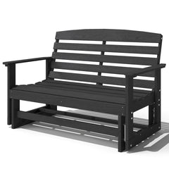 Outsunny Patio Glider Bench w/ HDPE Slatted Double Rocking Chair, Distressed Black