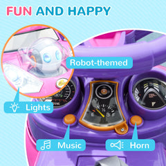Qaba 3 in 1 Push Car Sliding Car with Removable Handle, Music, Horn, Canopy, Safety Guardrail, Pink