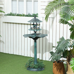 Outsunny 3 in 1 Garden Bird Bath Bowl Pedestal with Bird Feeder, Large Water Basin, Underneath Flower Planter, Green