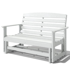 Outsunny Patio Glider Bench w/ HDPE Slatted Double Rocking Chair, Distressed White