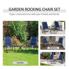 Outsunny 3 Piece Outdoor Folding Rocking Chair and Table Set - Blue and Gray