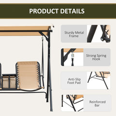 Outsunny 2 Person Porch Swing with Canopy, Storage Table, Cup Holder, Beige