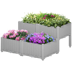 Outsunny 4-Piece Raised Garden Bed with Legs, Self-Watering Planter Box Raised Bed to Grow Flowers, Herbs & Vegetables, Gray