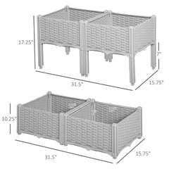 Outsunny 4-Piece Raised Garden Bed with Legs, Self-Watering Planter Box Raised Bed to Grow Flowers, Herbs & Vegetables, Gray