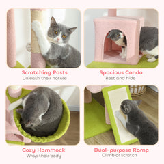 PawHut 74" Flower Cat Tree, Large Cat Tower with Scratching Post & Board for Indoor Cats, Pink